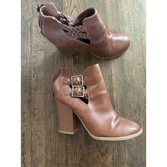 American Eagle Boots Womens 9 Ankle Booties Brown Leather Block Heels Casual - Picture 1 of 8